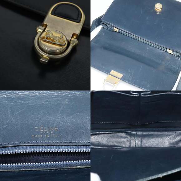 CELINE Shoulder Bag Leather Navy Gold - Picture 11 of 13